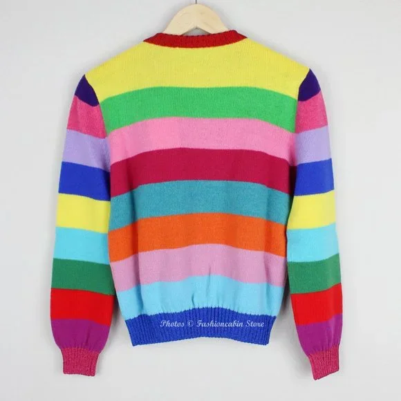 NWT Gucci Stripe Sequin Embroidered Wool Sweater, Small, Tiger “Loved” Appliqué - Picture 7 of 16